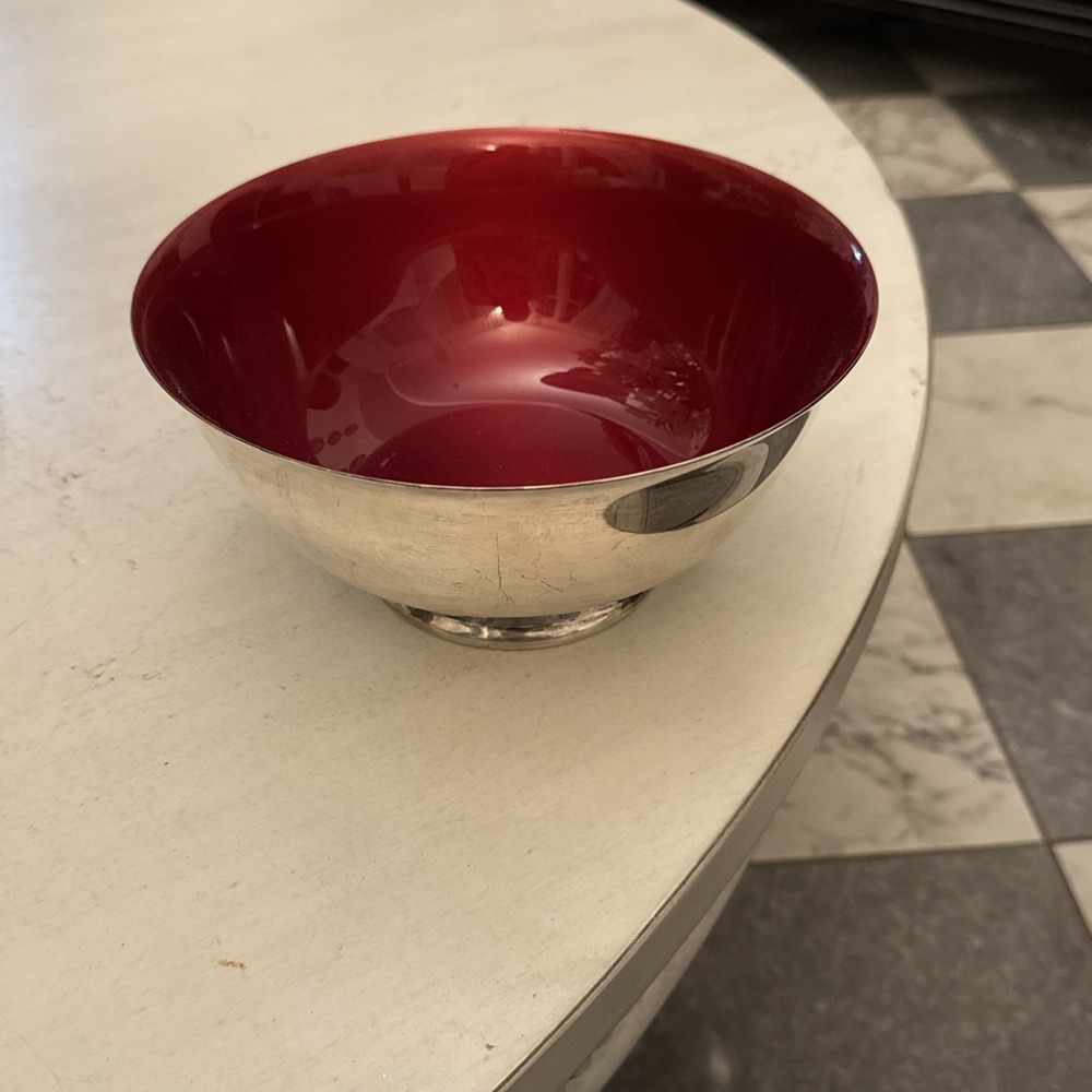 Reed & Barton Red Enamel Silver Plated Bowl - 8" Diameter